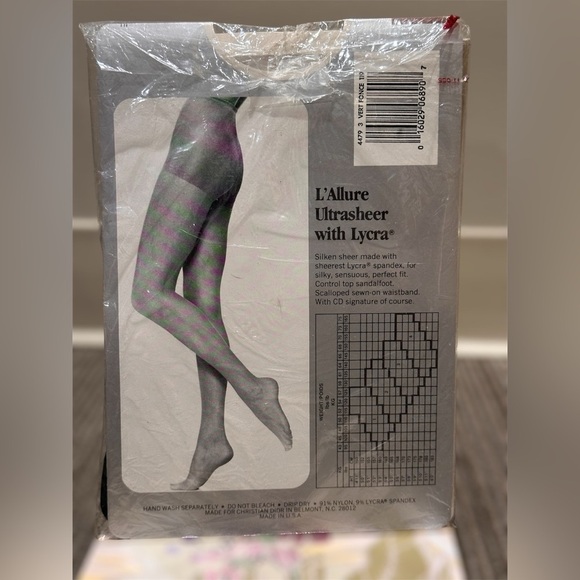Vintage 1980s Christian Dior L’Allure Silken Sheer Control Top Pantyhose Green - Picture 2 of 5